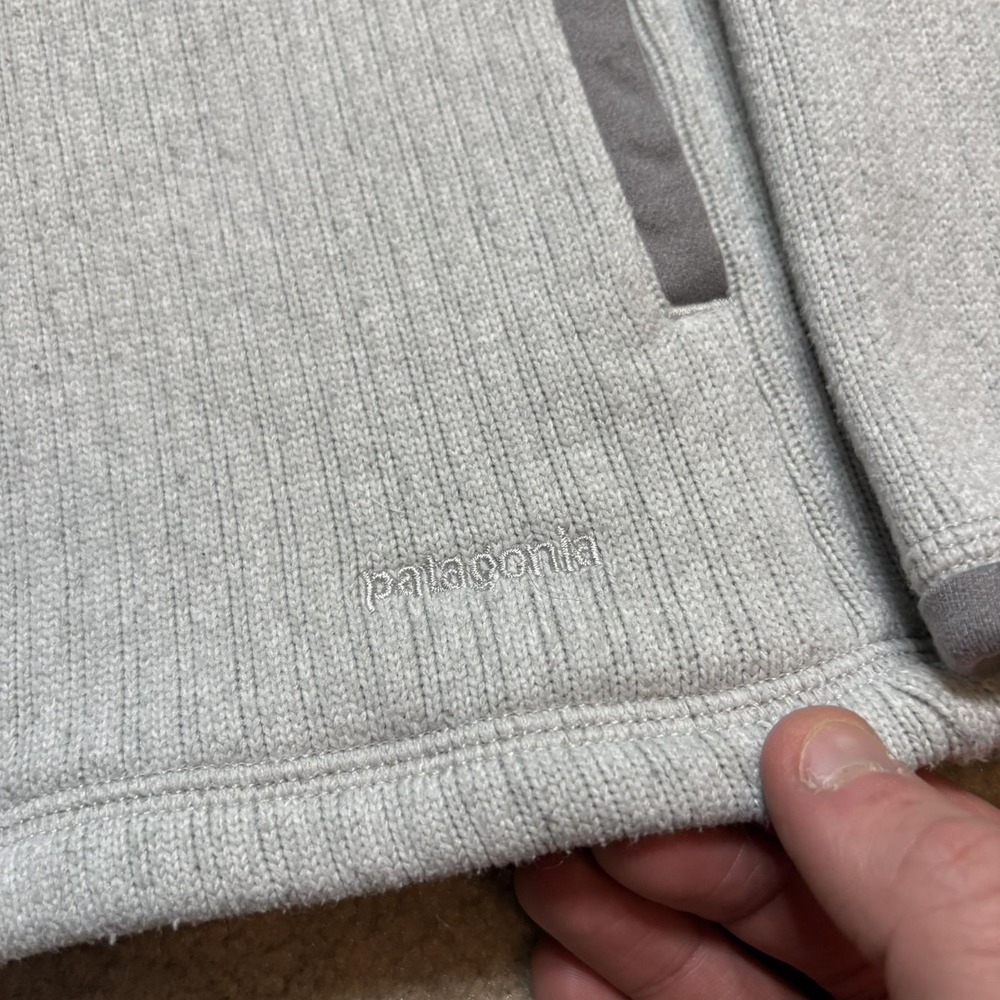 Patagonia Sweater Fleece Pullover Womens Large Gray 1/4 Zip Marsupial Stripe Rib - Picture 10 of 11
